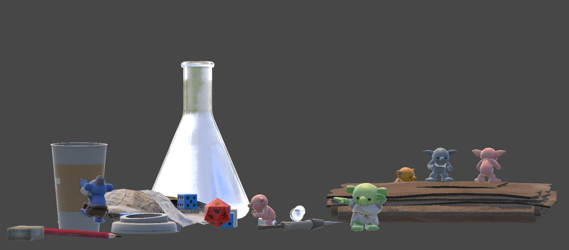 Homunculi exploring a tabletop